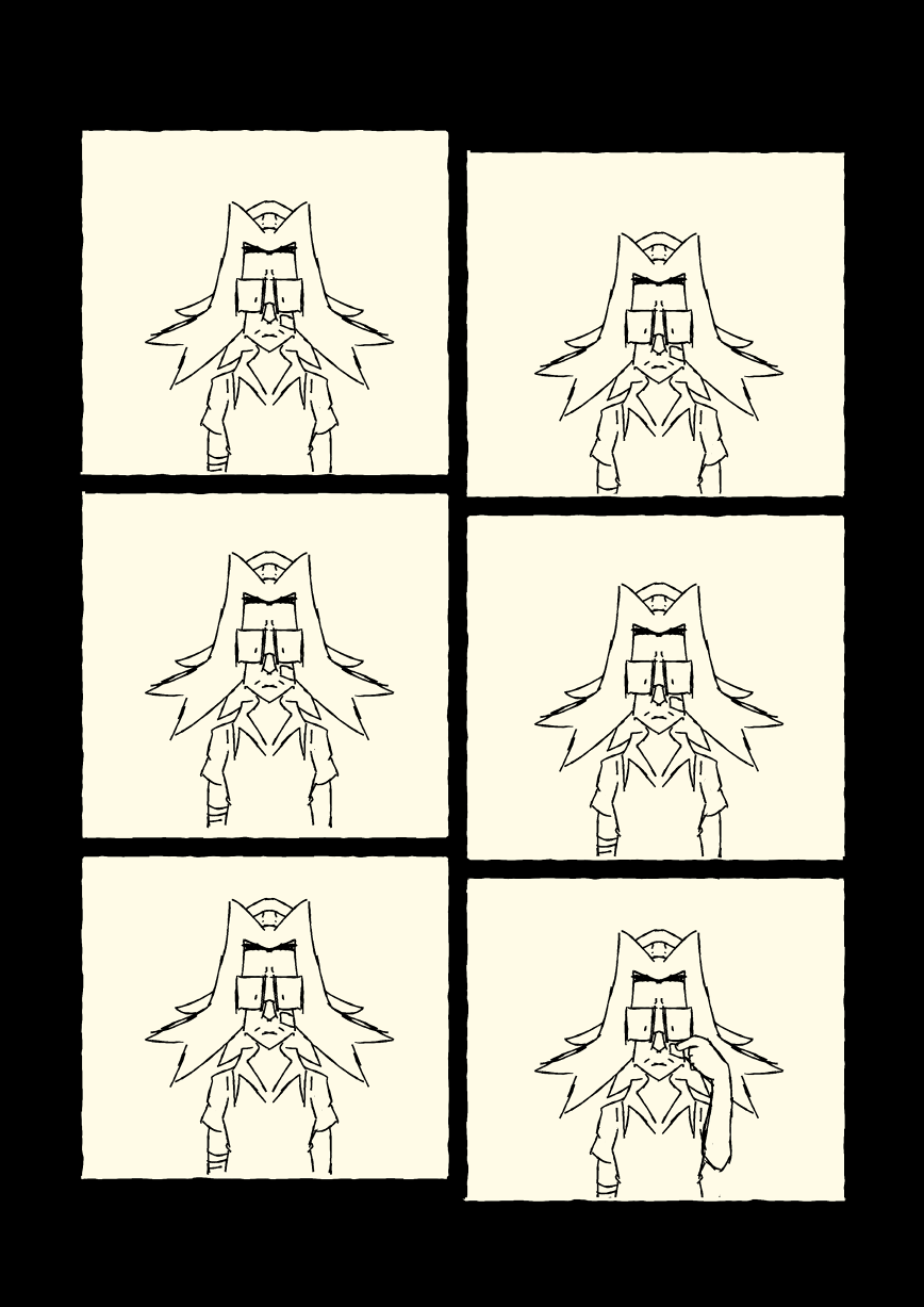 Michelle stands and stares into space, blank experssion.